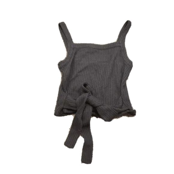 Madewell Texture & Thread Tie Wrap Tank Top in Black Stripe Size Large - Picture 3 of 8